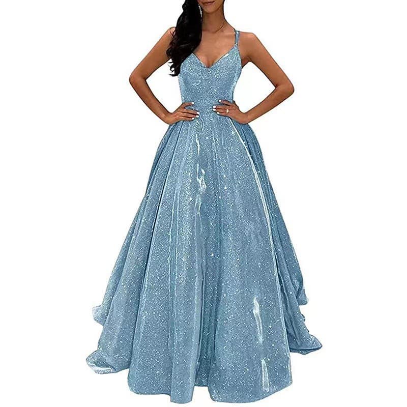 Women's Clothing Fashion Suspenders Suspenders Glitter Banquet Event Elegant Slim Long Dress Evening Dress
