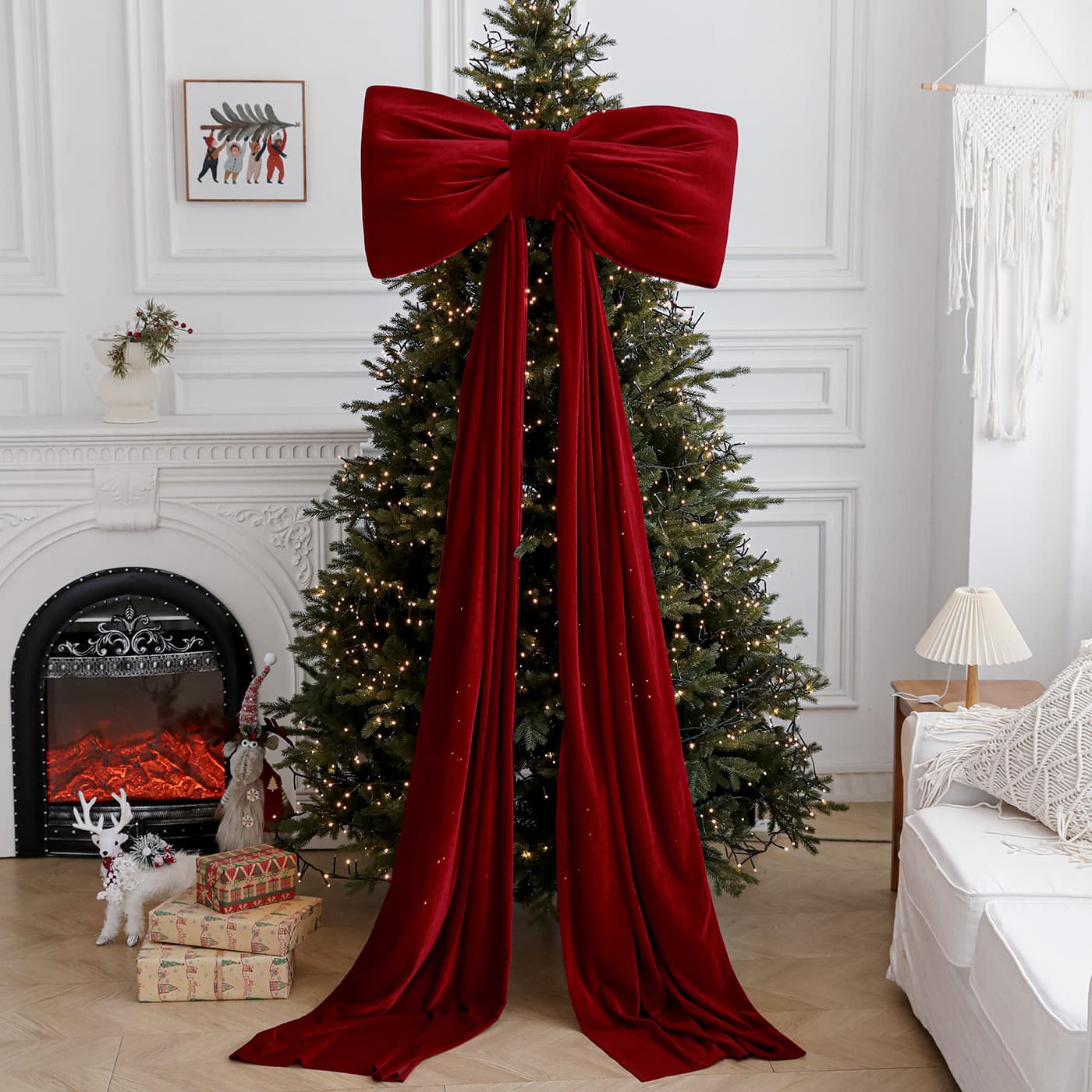 Velvet Burgundy Bow Decor - Large Christmas Tree Ornament, Window Hanging For Valentine's Day & Holiday Festive Decorations