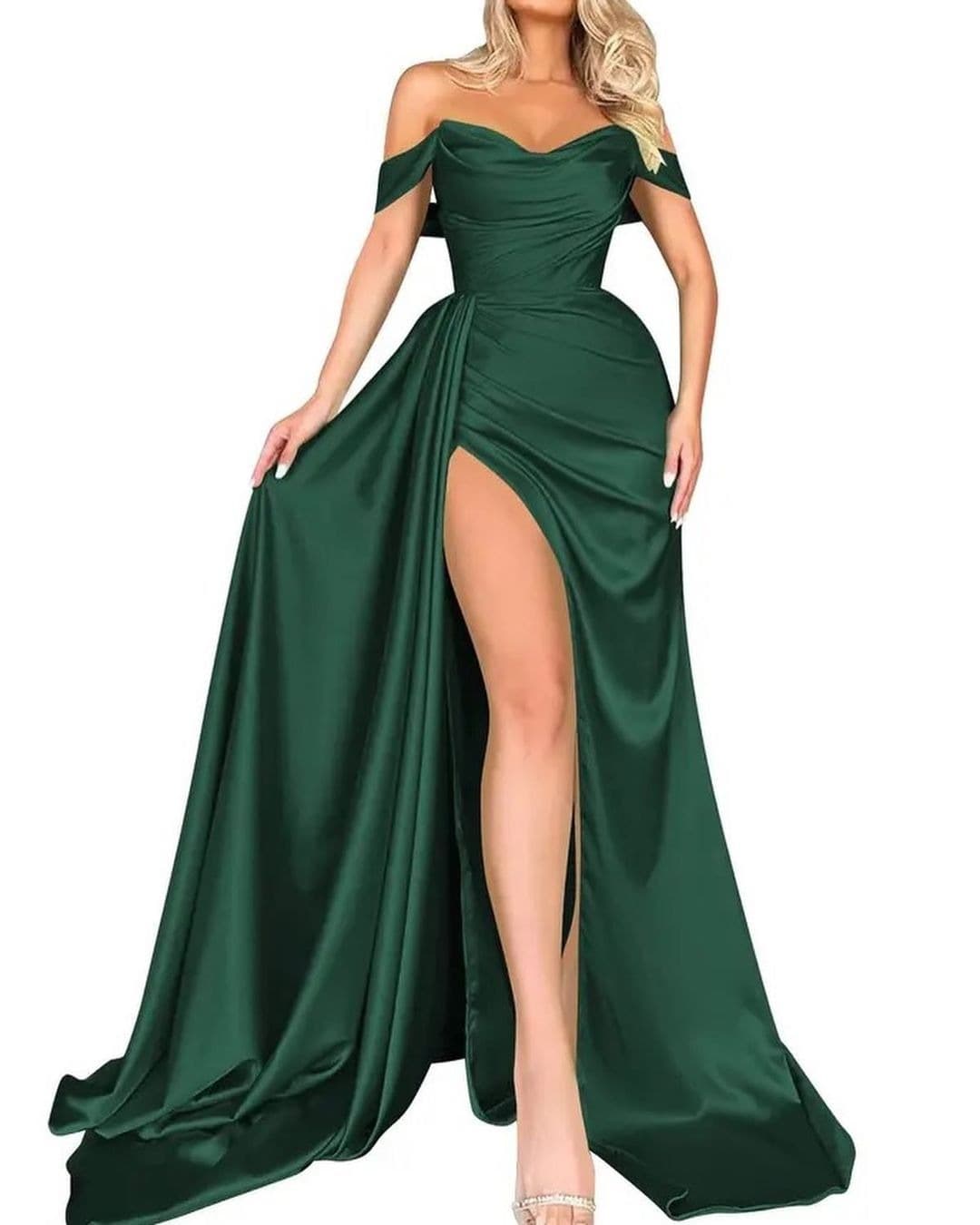Women's Clothing Banquet High Slit Sexy Host One Shoulder Slim Party Evening Dress