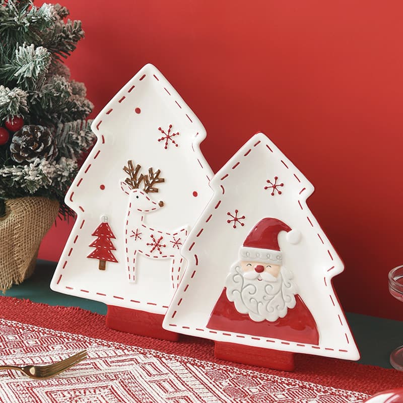 Nordic Santa Claus Christmas tree plate creative tree shaped plate dinner plate dessert snack plate tray tableware plate