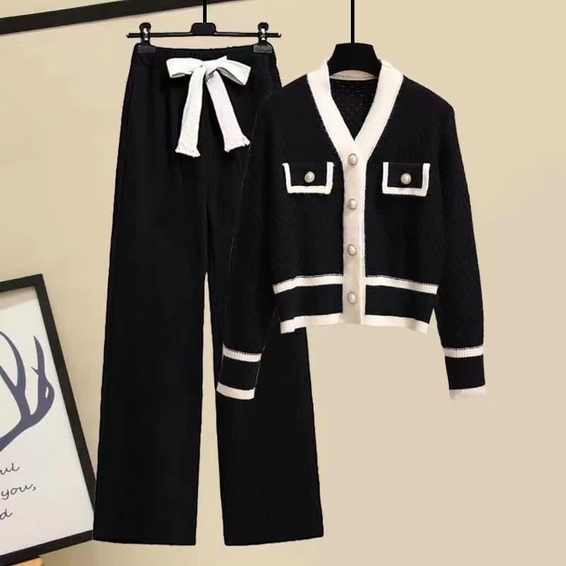 Ensemble deux pièces pour femme, nouveau style, pull, taille haute, pantalon large
