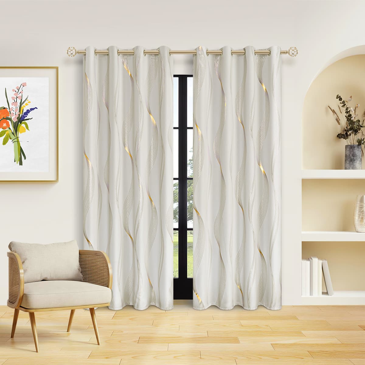 Premium Wave-Pattern Blackout Curtains - High Precision Hot Stamping For Bedroom & Living Room (100% Light Blocking, Thermal Insulated)​