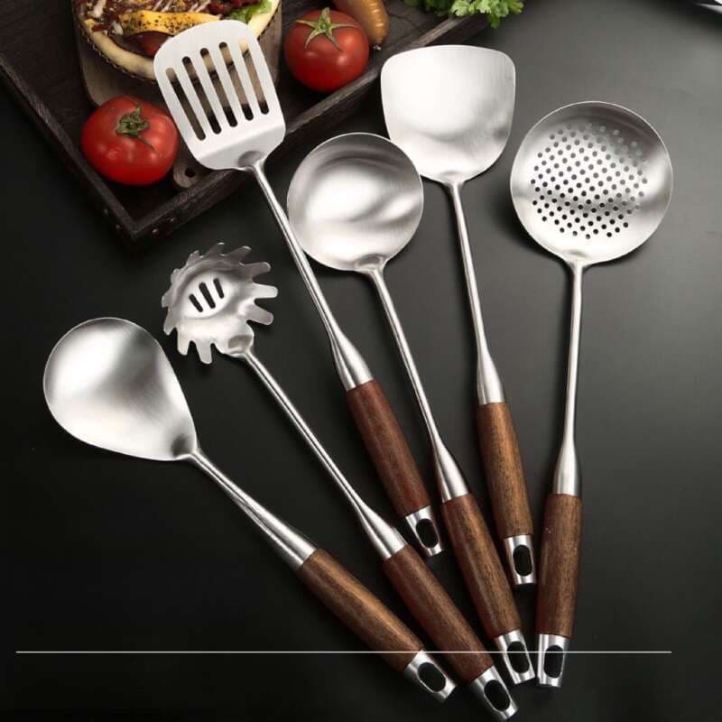 316 Stainless Steel Thickened Spatula Supplies Household Stir Fry Soup Leaking Spoons, Kitchen Utensils Complete Set