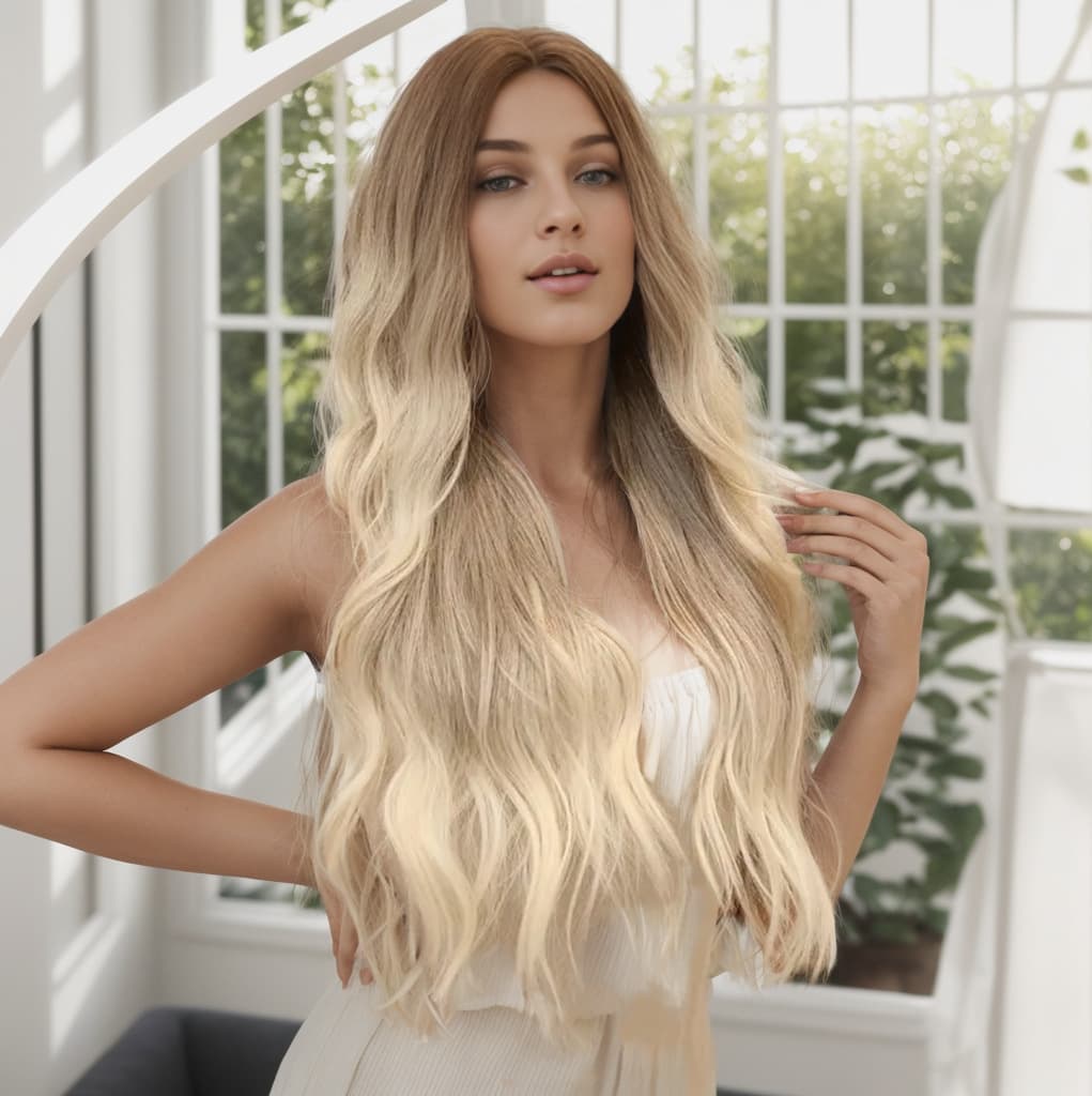 Long Curled Medium Split Long Wave Wig, Daily Wear Mechanism, Synthetic Fiber Headband Wig
