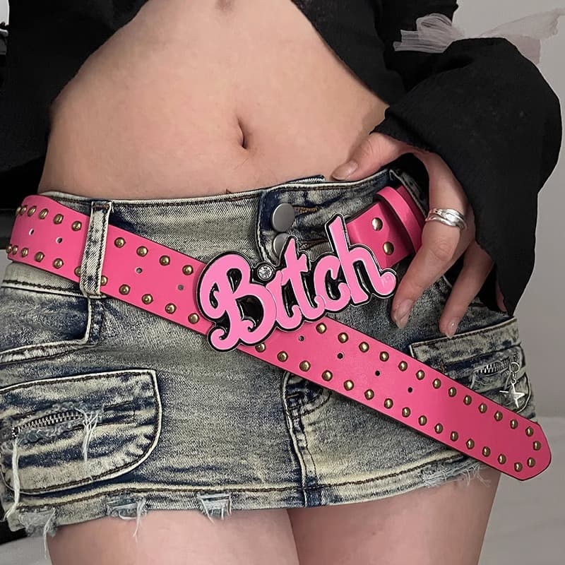 Y2k Millennium Spicy Girl Street Letter Pink for Women 2023 New Instagram Subcultural Belt Versatile
