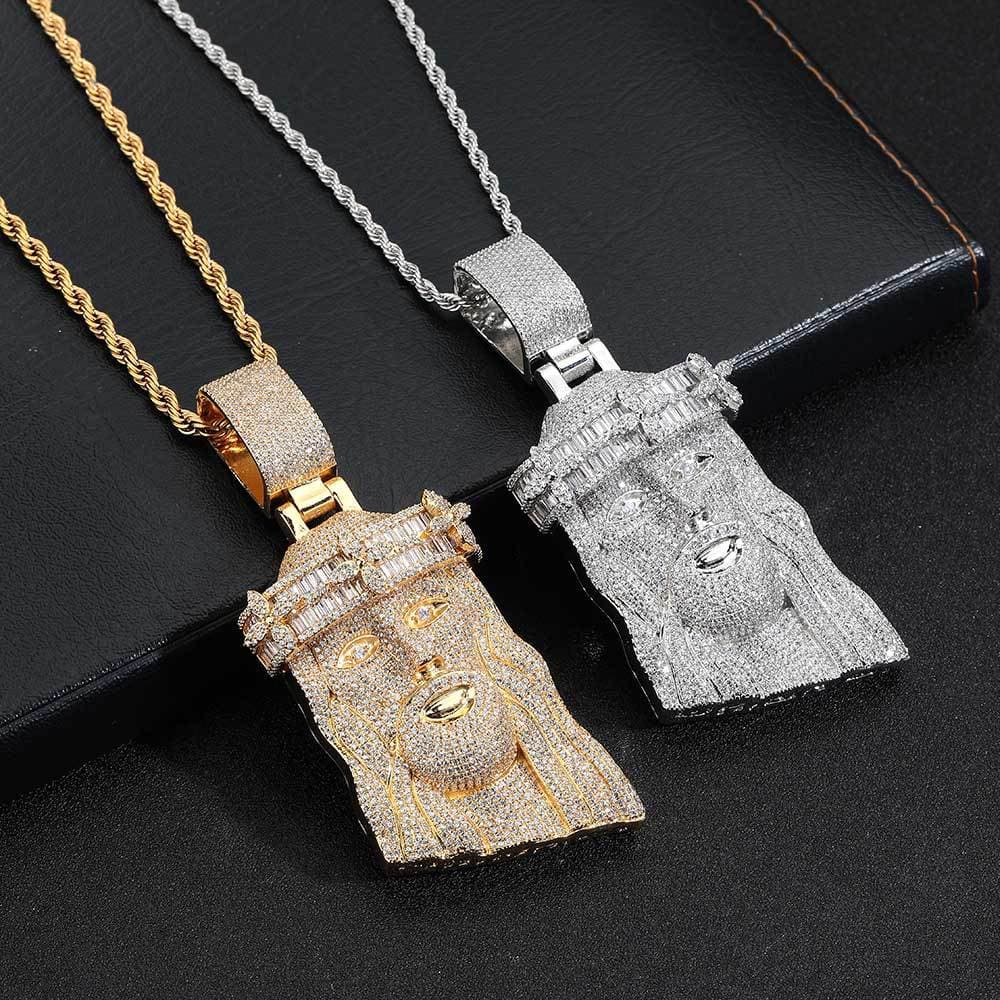 Men's Jewelry Hip Hop Full Diamond T Square Zircon Statue Pendant High End Personality Jewelry Necklace Men's Pendant