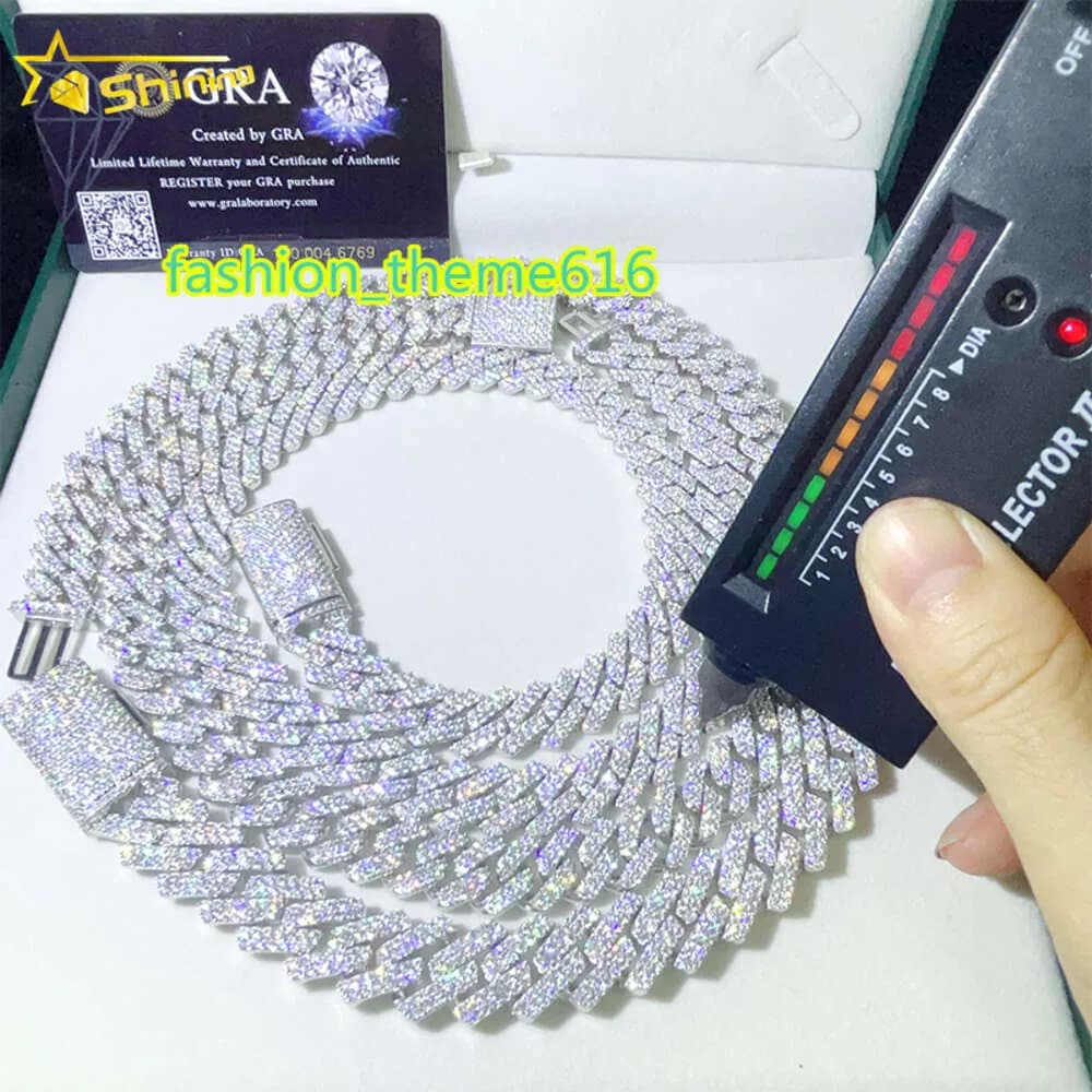 Mossanite 8mm 10mm 12mm dropshipping gold plated sier hip hop iced out moissanite cuban link chain jewelry DMQG