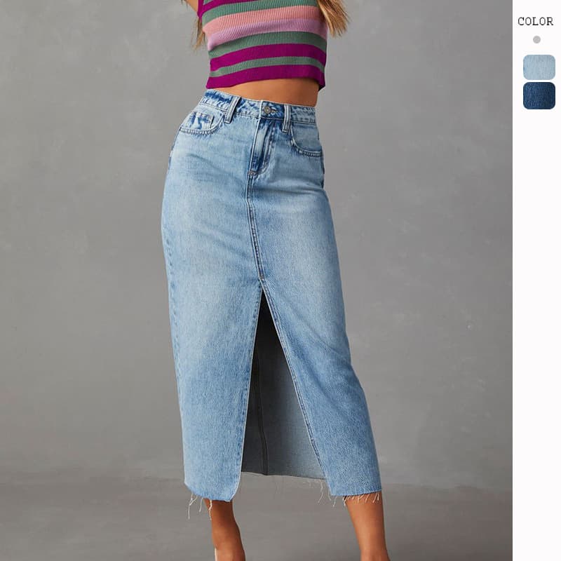 Women's sexy hot girl skirt A-line version slit slim denim skirt 2024 spring and summer
