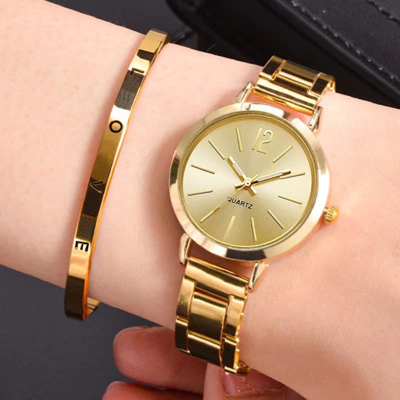 Thin - Strap Gold Steel Band Women's Quartz Watch With Student Dial