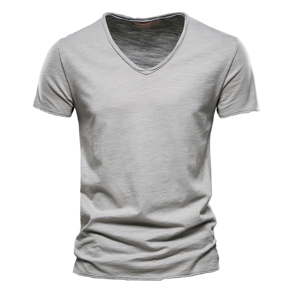 Boy Summer Cross-Border New Solid Color Slub V-Neck Short Sleeve T-Shirt Pure Cotton Hot Sale European And American Foreign
