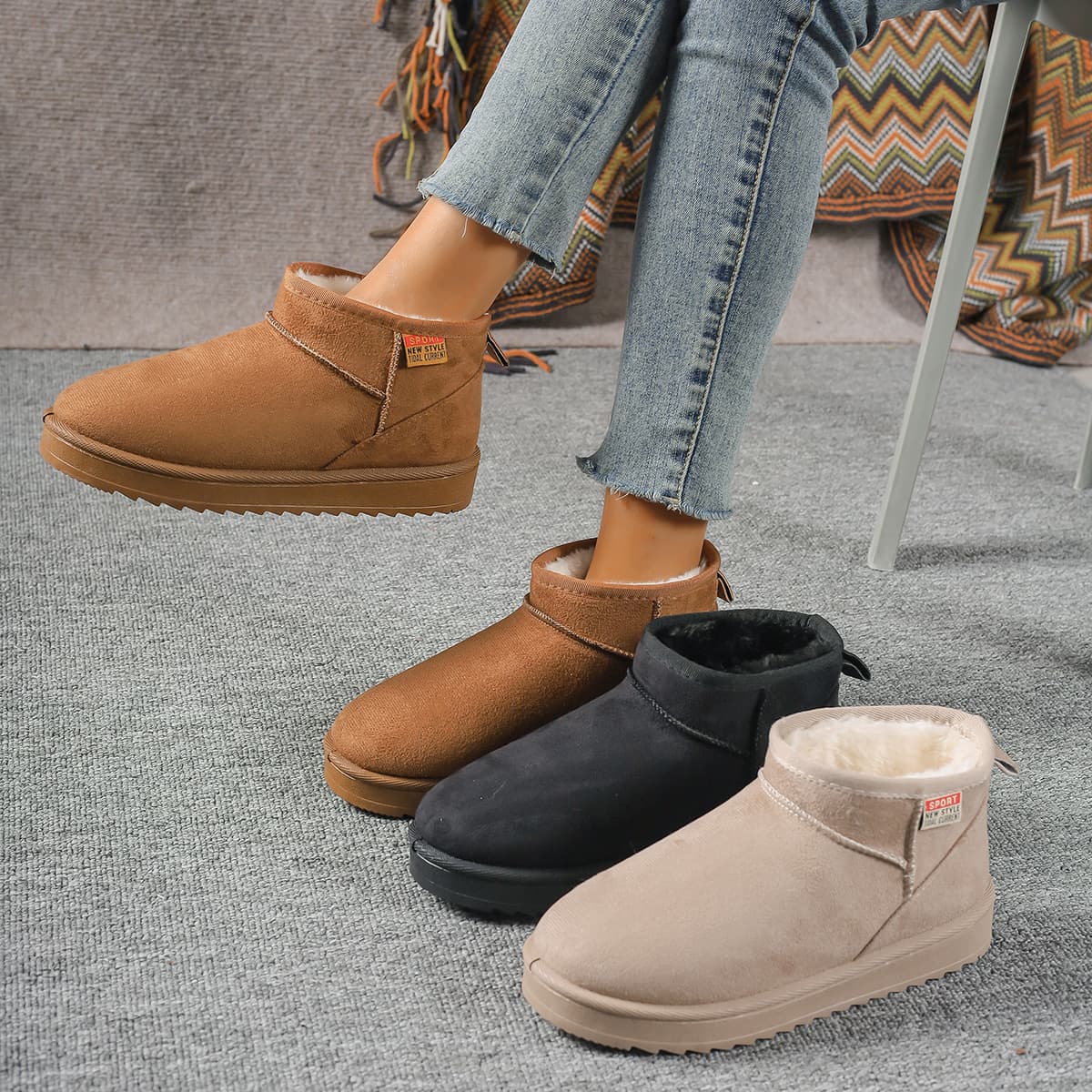 Women's Shoes Snow Boots New Autumn And Winter Lace Casual Half-drag Snow Boots Cotton Boots