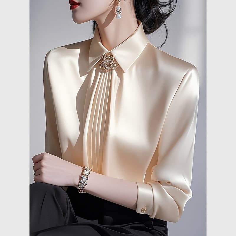 Women's Clothing Light Luxury High End Super Beautiful Unique Champagne Satin Shirt