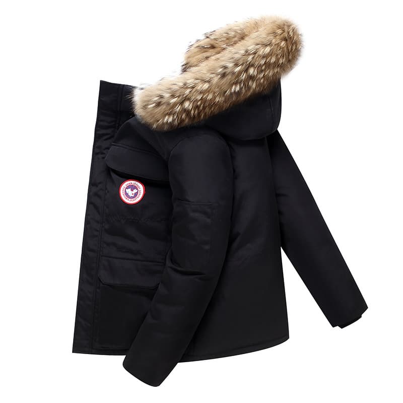 Hiver nouvelle mode Couple à capuche vers le bas hommes épaissi bleu petit col de fourrure manteau de travail tendance