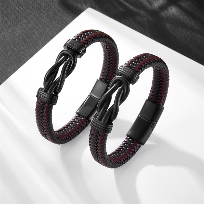 Men's Handmade Leather Bracelet With Stainless Steel Accents - Adjustable Braided Design For Casual & Business Wear - Sizes 19.5-23.5cm