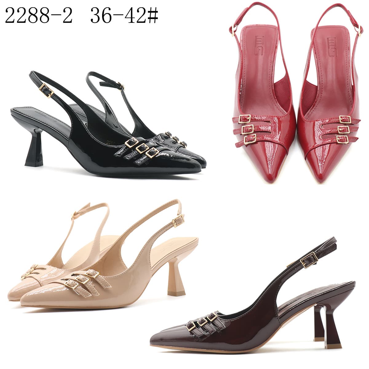 ​​Elegant Pointed Toe Kitten Heel PU Leather Dress Sandals - Slim Stiletto Backless Pumps For Women, Office & Party Shoes (Black/Brown/Red/Pink)​