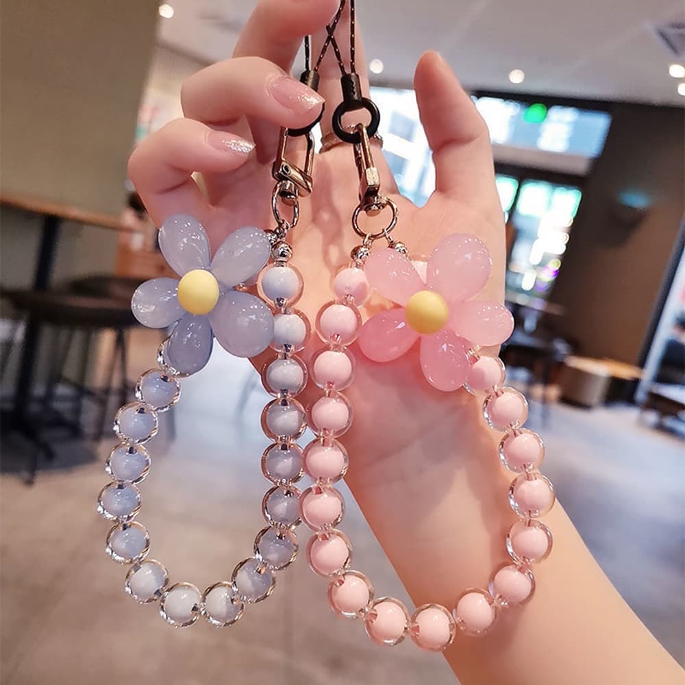 Macaron Color Mobile Phone Lanyard Beads Handmade Phone Charms Anti-lost Wrist Strap Phone Accessories For Women Girls Gift