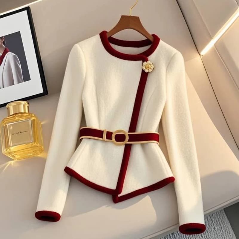 Women's Clothing Thickened White Contrasting Jacket Irregular Design Waist Top