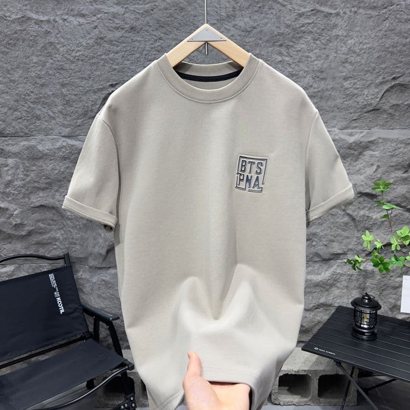 2025 Summer New Men's Short-sleeved Back Letter Printing Round Neck Trendy Half-sleeved Slim-fitting Casual Handsome T-shirt
