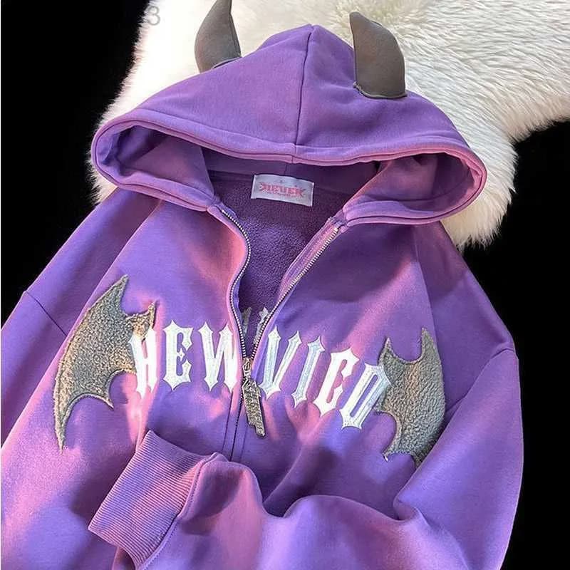 Men's I mp Hoodies Sweatshirts Hip Hop Dark Bat Wing Devil Horn Gothic Zip Up Hoodie Jacket Men Women Oversized Sweatshirt