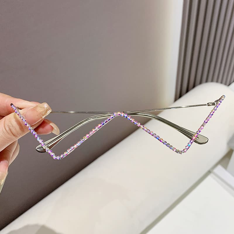 Instagram Half Lensless Women's W Style Metal Chain Eyeglass Frame Concave Shape