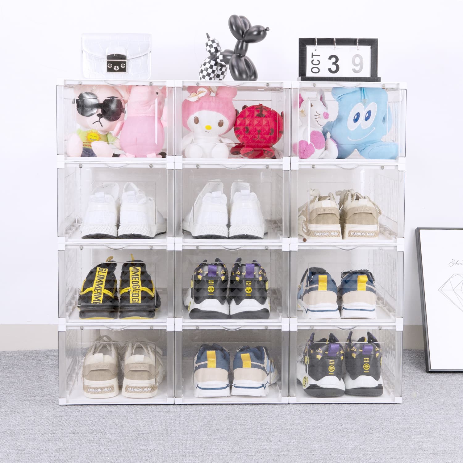 Magnetic suction side door thickened shoe cabinet food-grade generation large capacity shoe box transparent storage box sneakers storage cabinet