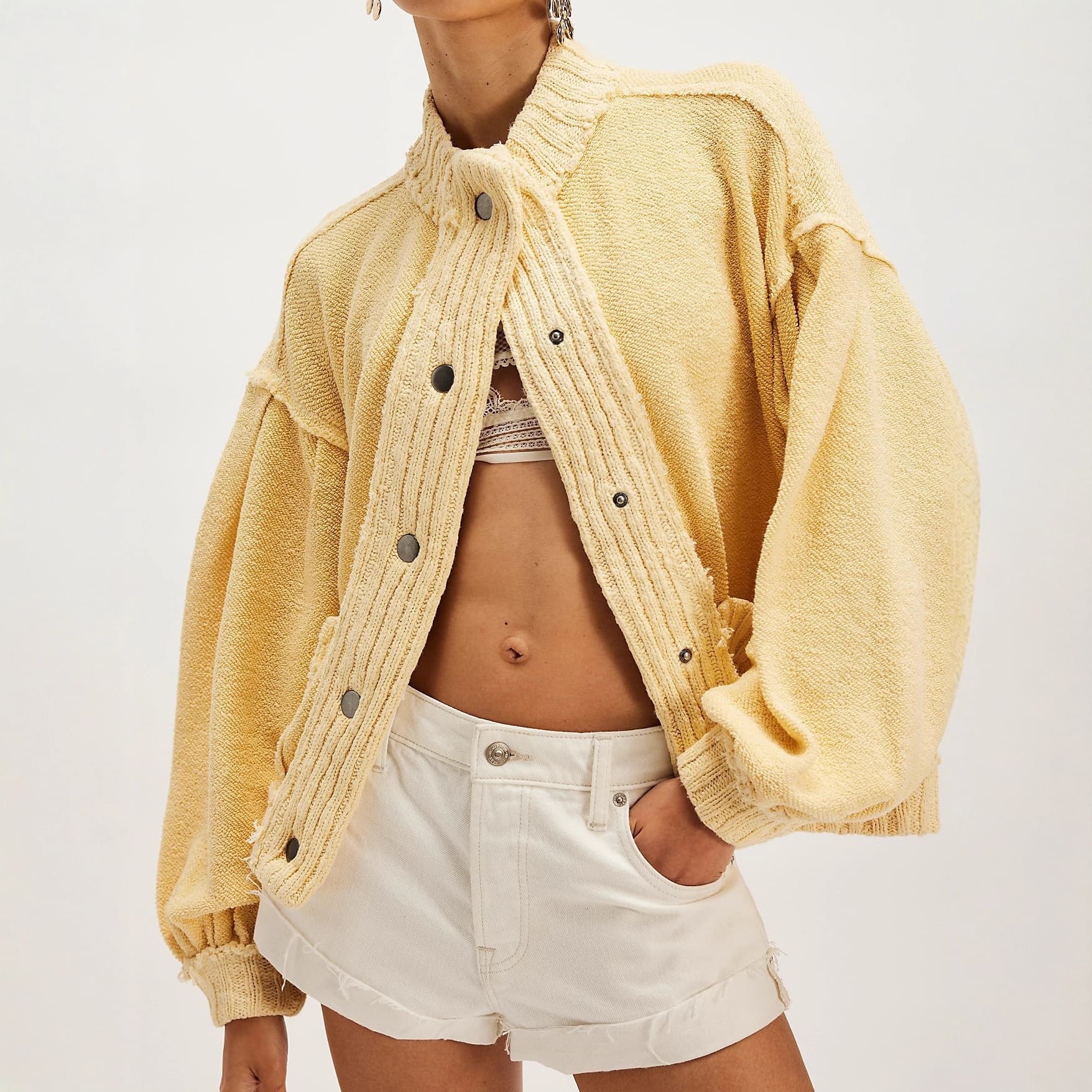 Women's Clothing Loose Knit Cardigan Sweater - Vintage Boho Chic Open Front Coat With Pockets, Lightweight Polyester Blend, Casual & Office Wear