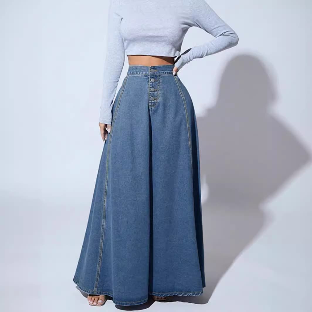 Verve Stylish Single-Breasted Denim For Women, Trendy A-Line Skirt With Flared Hem