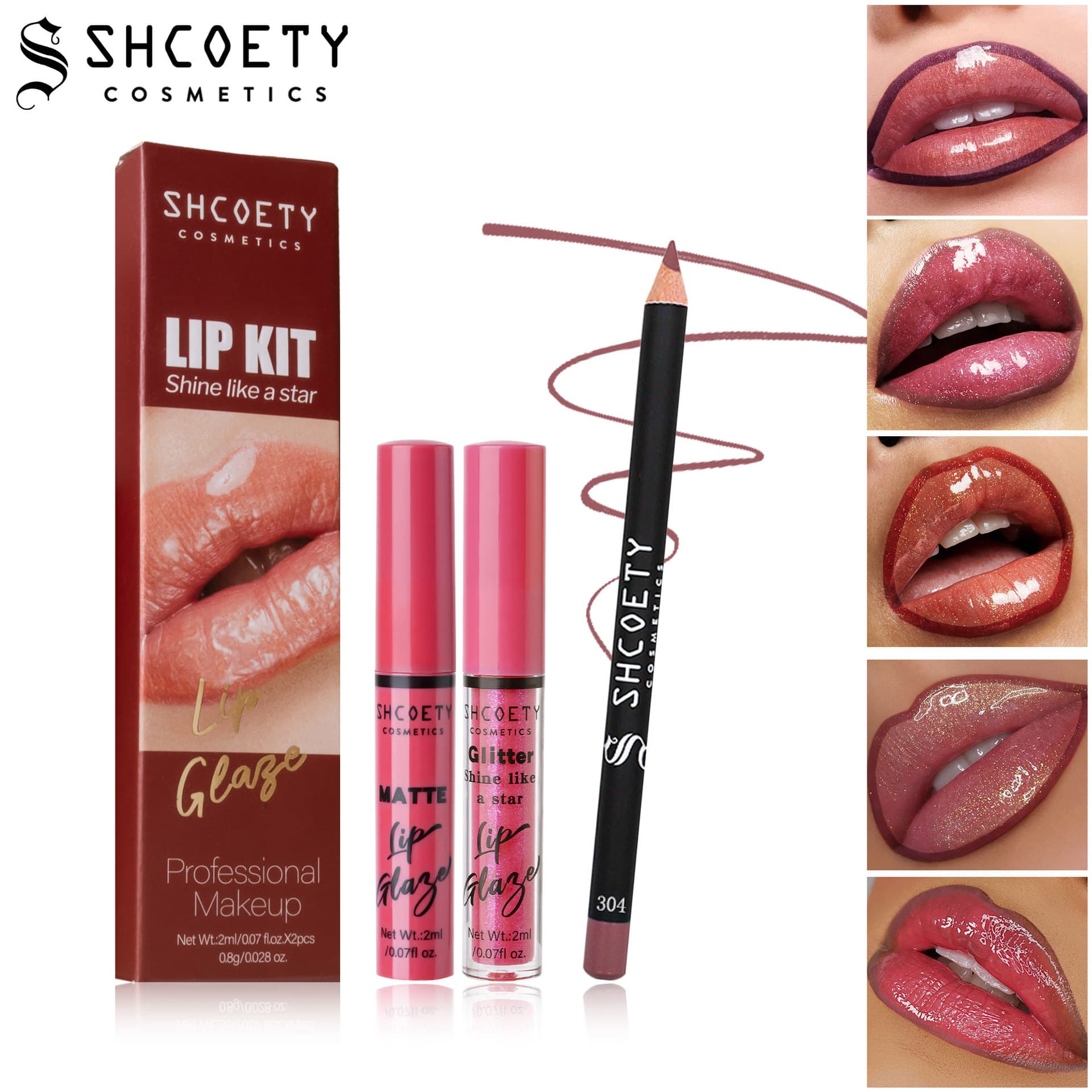 Lip Gloss Lipstick Set Pearlescent Lip Gloss Matte Waterproof Non Stick Lip Glaze Lip Liner