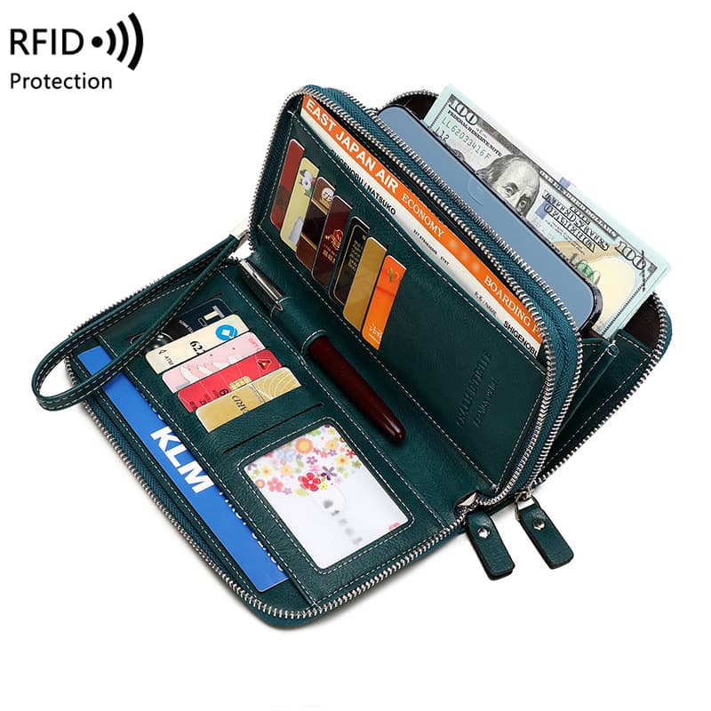 Women's Wallet & Men's Wallet Rfid Anti-theft Brush Ladies Purse Double Zipper Long Wallet Retro Large-capacity Clutch Bag