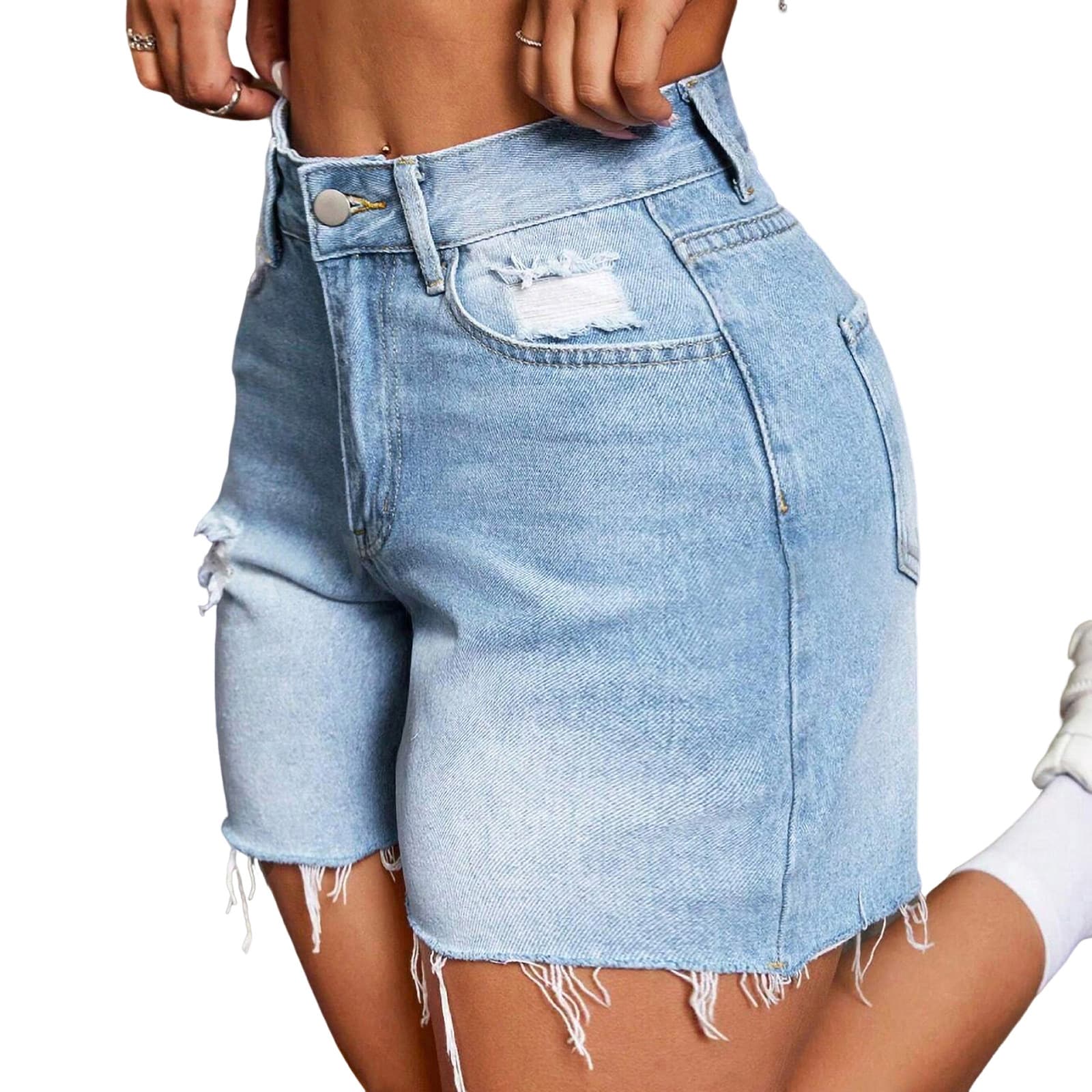 Women's Clothing Summer Street High Elastic High Waist Shorts Ripped Denim Shorts Women Super Hot