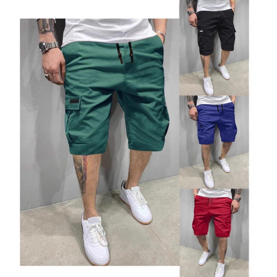 ​​"Men's Cotton Twill Cargo Shorts – Classic Drawstring Waist, 4-Pocket Utility Design, Relaxed Fit (Army Green/Black/Red/Blue, S-XXXL)"​​