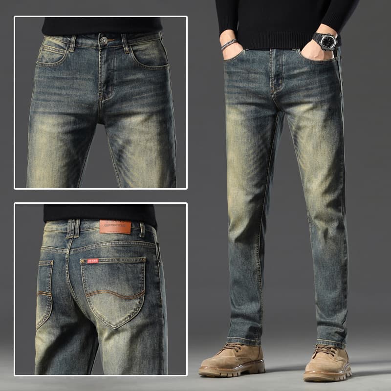 Men's Clothing High End Retro Distressed Jeans For Men Spring New Slim Straight Trend All Match Large Size Trousers