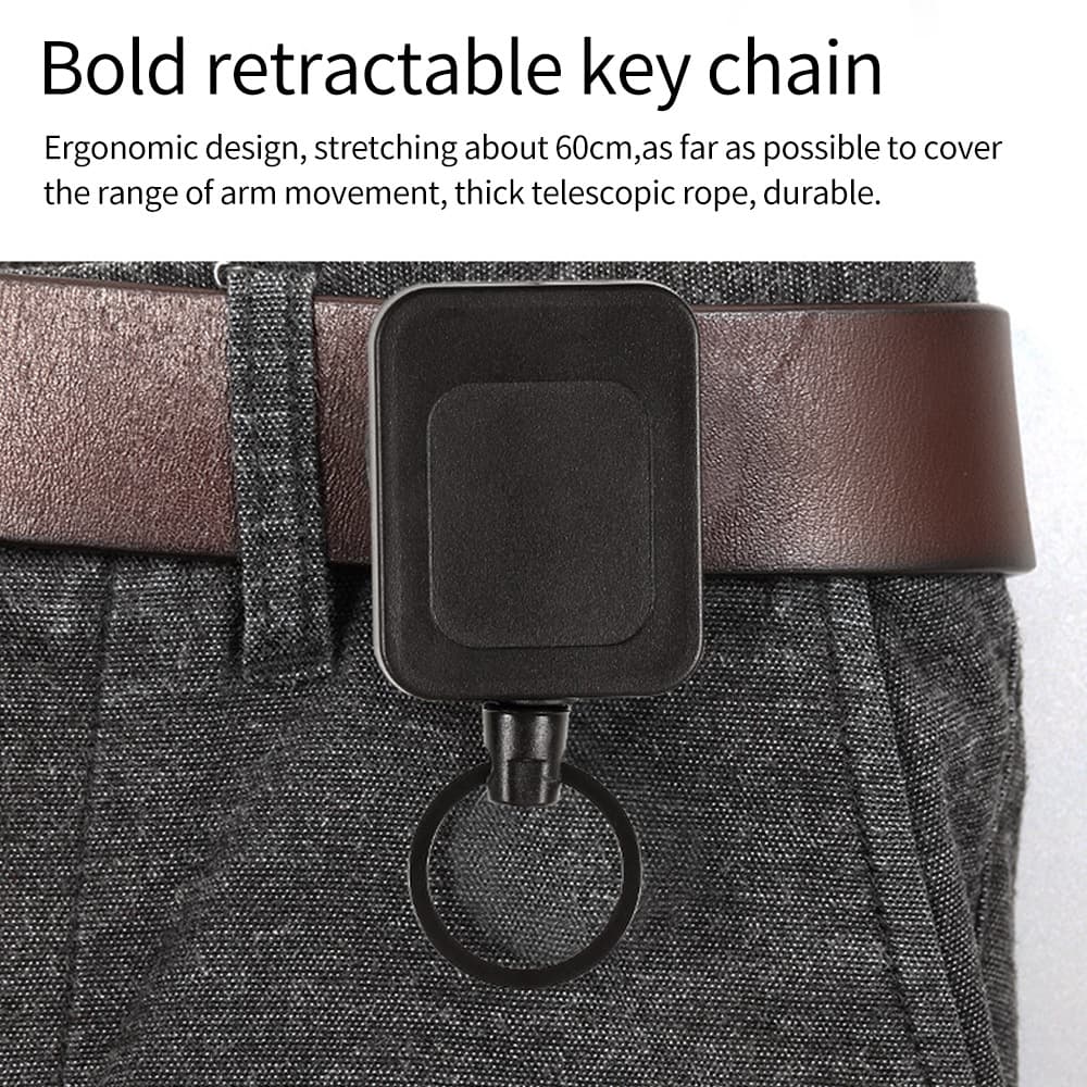 Men's Simple Anti Lost And Anti Theft Easy Pull Belt Back Clip Square Black Easy Pull Buckle Automatic Retractable Keychain
