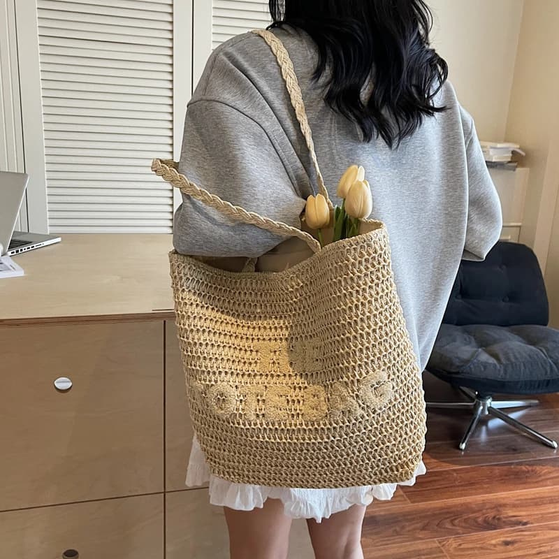 Women Handbag Summer Beach Bag Rattan Woven Handmade Knitted Straw Large Capacity Totes Leather Women Shoulder Bag Bohemia New