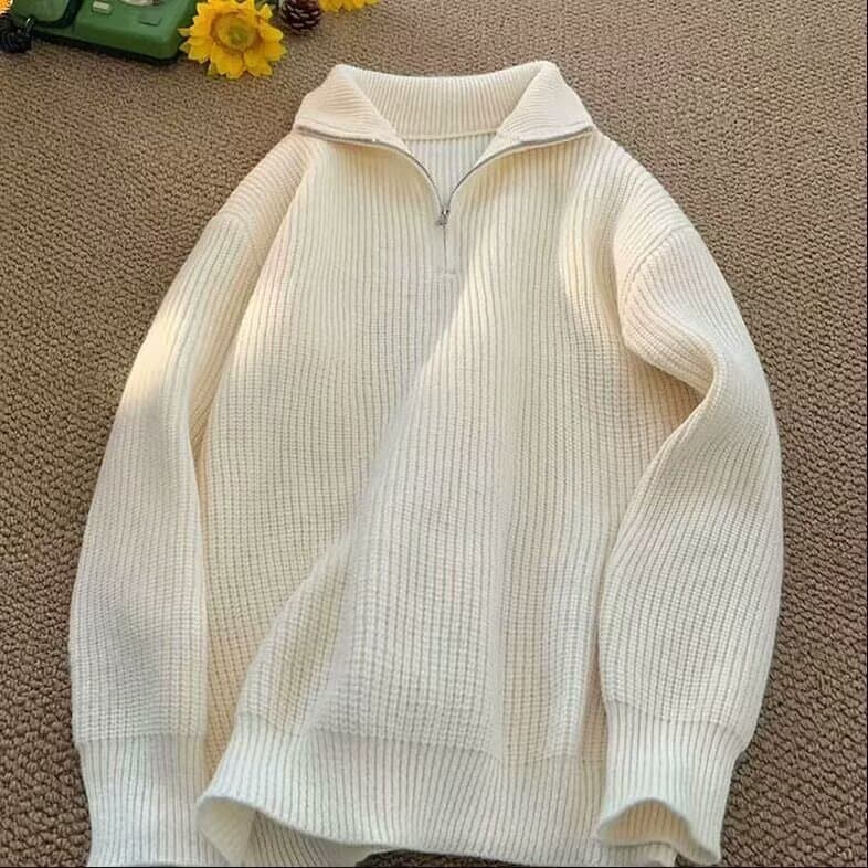 Inspired Half-Zip Polo Knit Sweater – Casual Oversized Pullover For Men (M-3XL, Stretch & Easy-Care Streetwear Essential)​