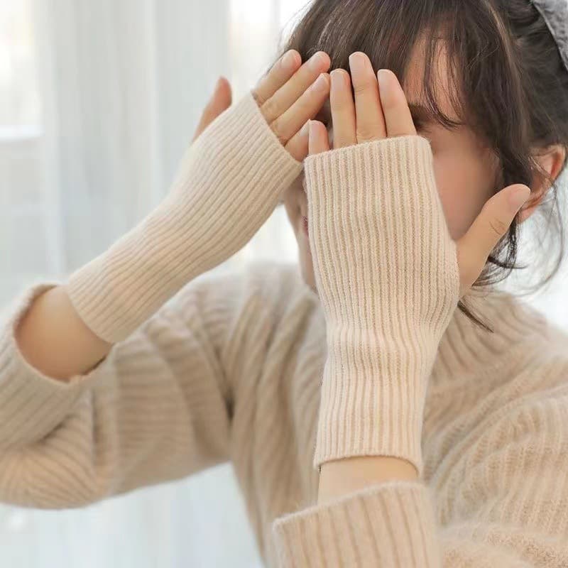 Half-Finger Knitted Gloves For Women, Autumn And Winter Thickened Warm Fingerless Touchscreen Gloves, Student Writing