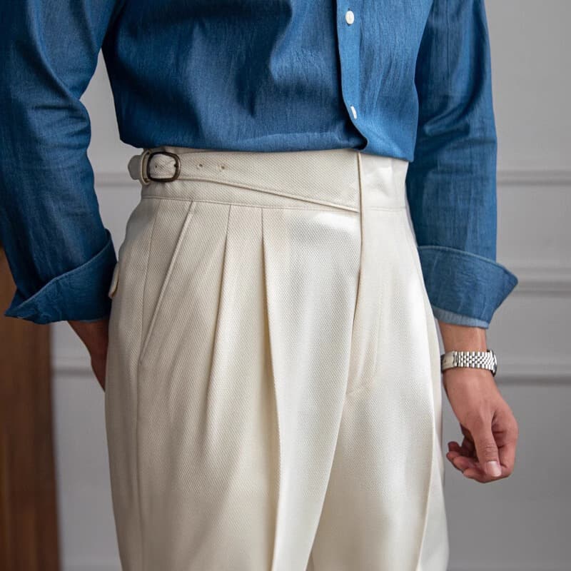 Men's High-Waisted Trousers - Italian Tailored Casual Pants | Premium Office To Evening Wear