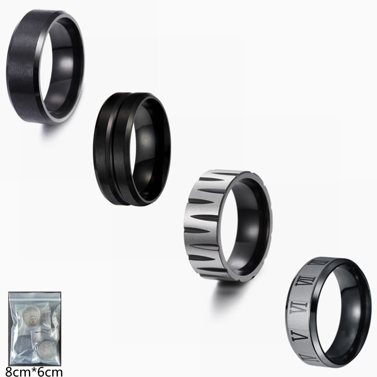 Men's new four-piece combination men's black titanium steel ring standard American size ring