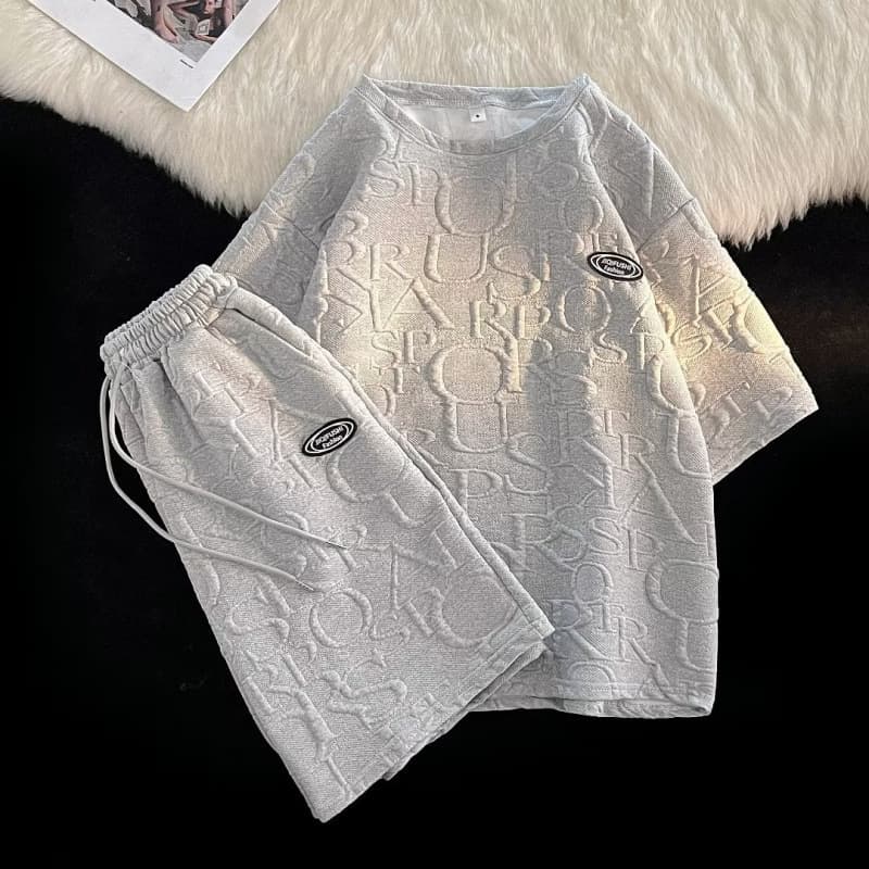 Men's Waffle Knit Short Sleeve T-Shirt & 5-Inch Shorts Set | Breathable Cotton Blend Lounge Outfit | Korean Streetwear Casual Suit​