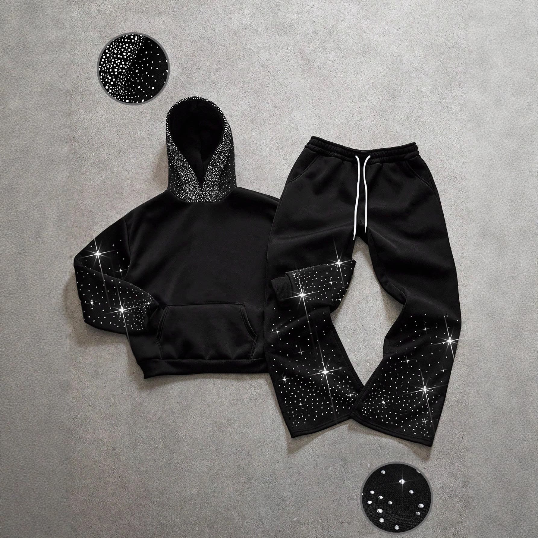 Gothic Hip-Hop Streetwear Hoodie & Pants Set With Rhinestone Design For Men & Women​