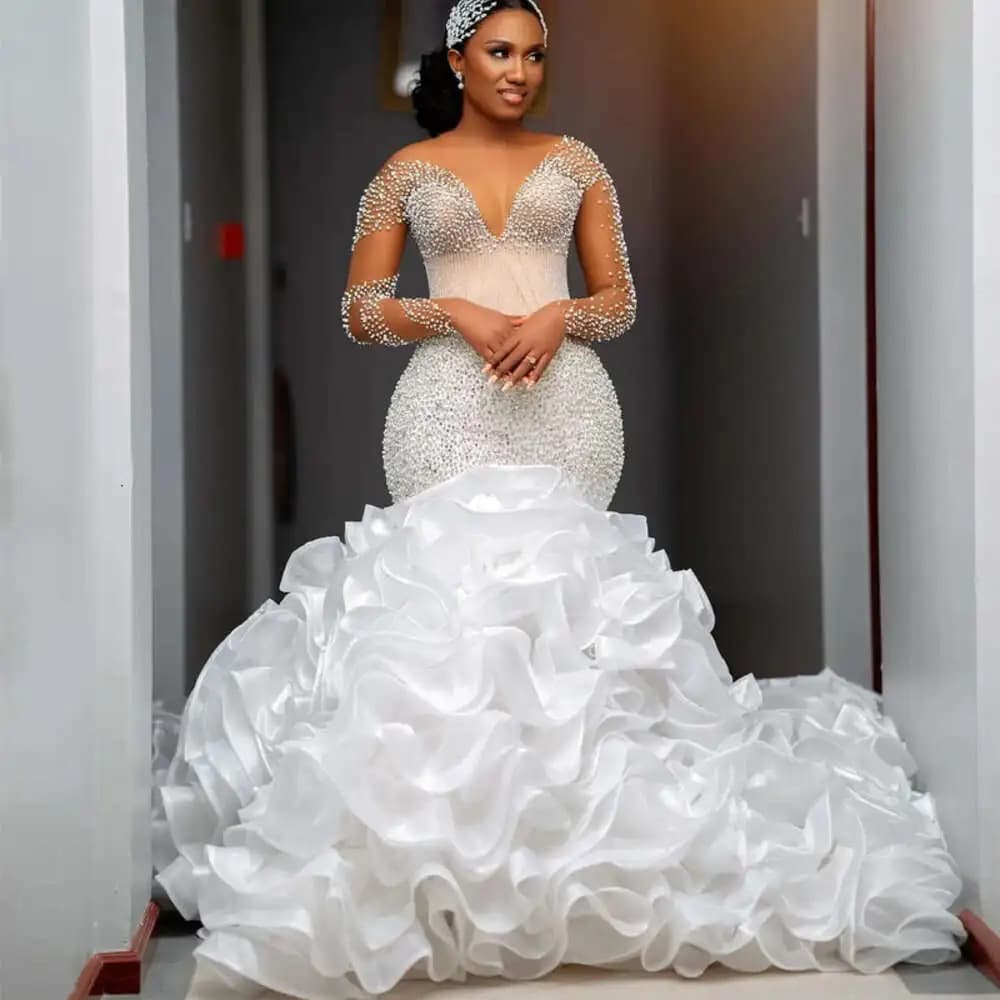 New 2026 Mermaid Style Wedding Dress For Brides Slimming High Waisted Long Train Performance Evening Gown