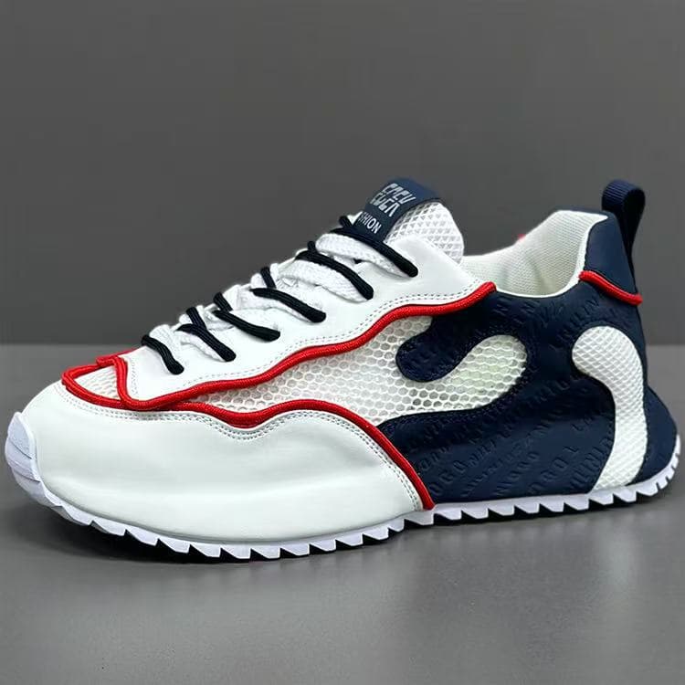 Men's Breathable Mesh Sneakers - Lightweight Soft Sole Dad Shoes For Walking & Daily Wear (Black/White/Blue-White)