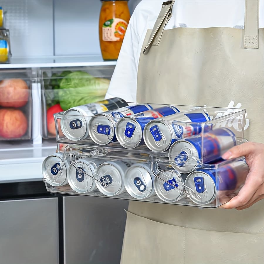 1pc Double Refrigerator Beverage Storage Box - PET Material, Thickened & Foldable Design For Organizing Cola Cans & Soft Drinks, Space-Saving Kitchen