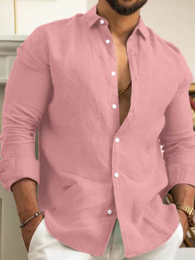 Chemises décontractées pour hommes en coton et lin unis, manches courtes, coupe classique, style bohème élégant, boutonnage simple.