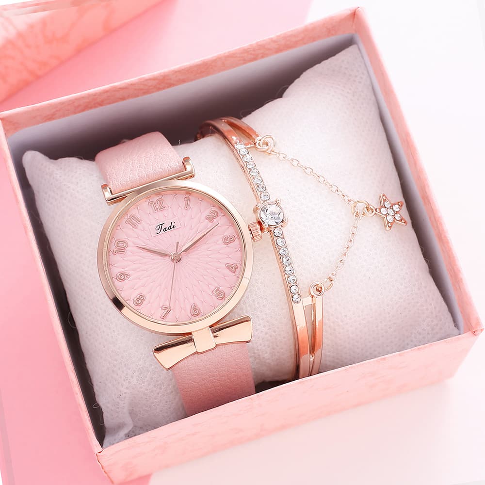 Elegant Women's Watch Set With Matching Bracelet - Stylish Quartz Watch & Fashionable Bracelet For Girls, Trendy Gift Idea