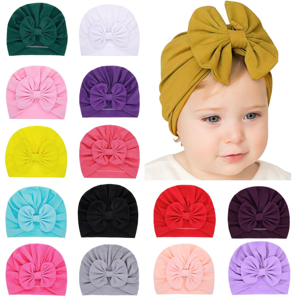 Children's Solid Color Hat Baby Bow Pullover Hat Newborn Solid Color Tire Cap Multi-color Option