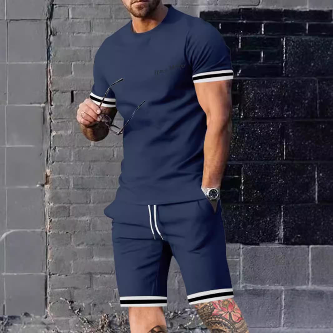 Men's Clothing Summer Men's Short Sleeved T Shirt Round Neck Suit Sports Men's Casual Shorts Two Piece Suit Men