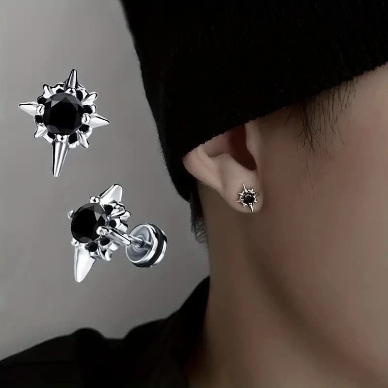 Fashion Black And White Rhinestone Cast Earrings Men's Earrings Hip Hop Party Punk Rock Street Earrings