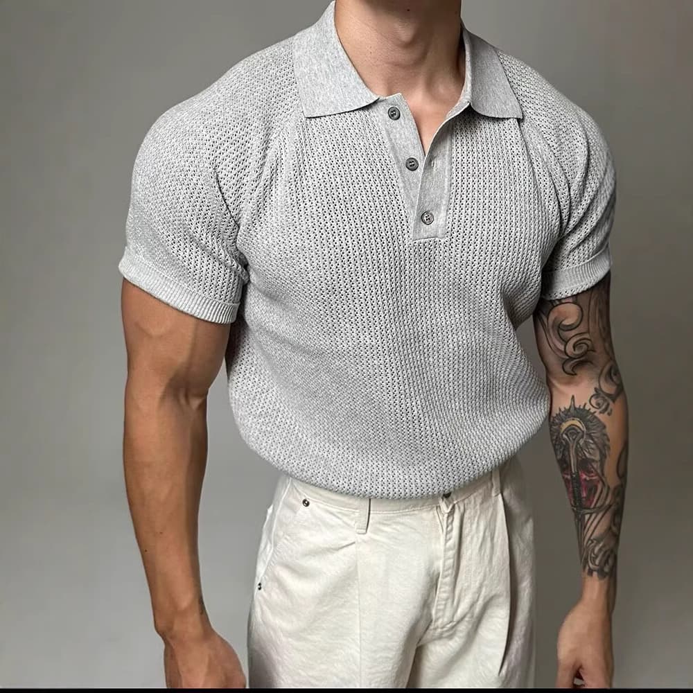 Men's Clothing Honeycomb Knitted Polo Shirt For Men Dongdaemun New Niche High End Washed Distressed Loose Short Sleeved T Shirt Top