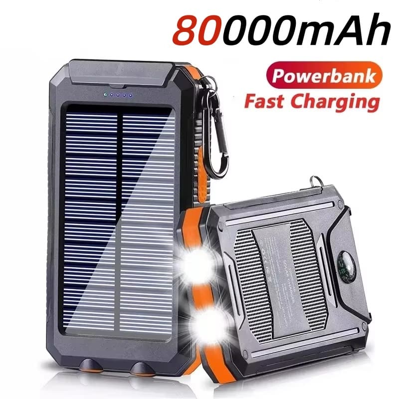 Solar 80000mAh Portable Power Bank External Battery Fast Charging Strong LDE Light For All Smartphones